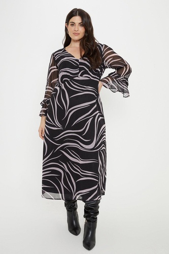 Curve Flute Sleeve Midi Dress