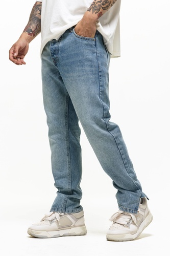 Cotton Split Hem Straight Leg Denim Jeans