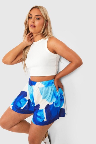 Plus Abstract Floral Print Flippy Shorts