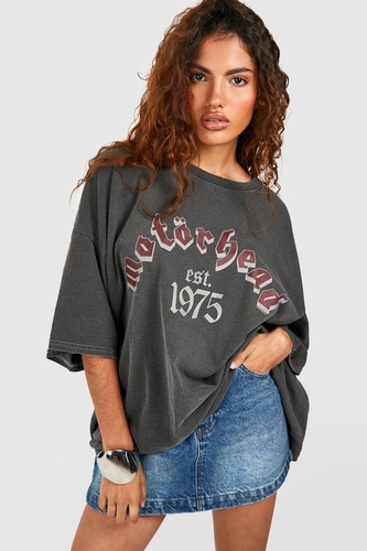 Petite Motorhead Vintage Wash License Oversized T shirt