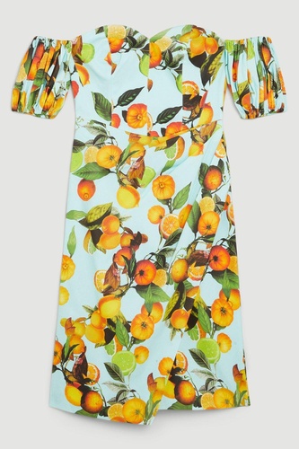 Italian Signature Citrus Print Bardot Mini Dress