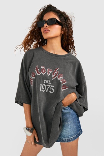 Petite Motorhead Vintage Wash License Oversized T shirt