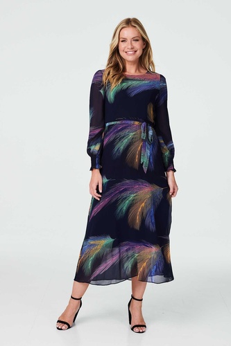 Printed Long Sleeve Midi Dress