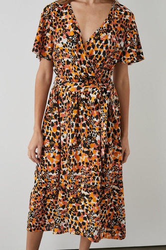 Orange Animal Wrap Dress