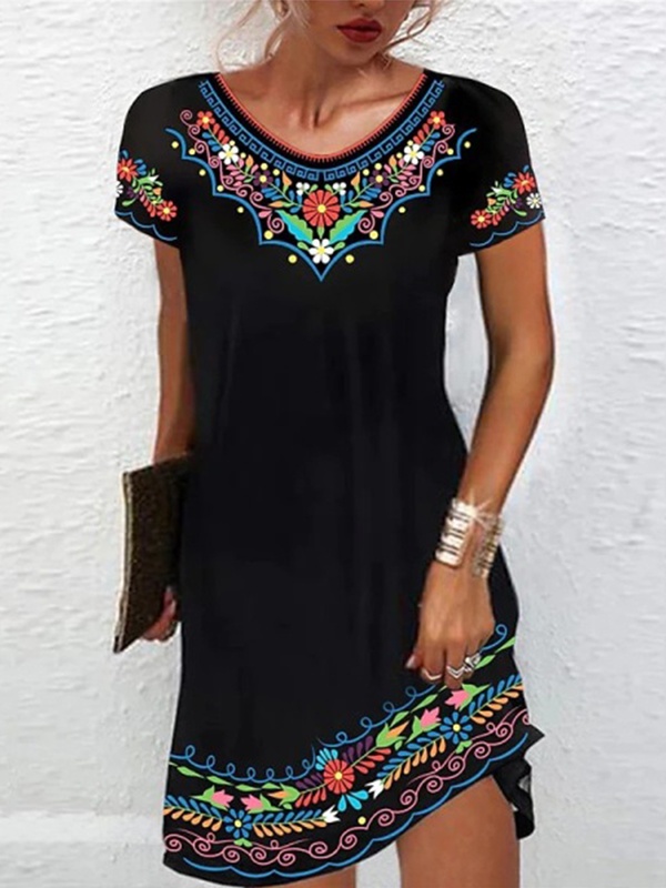 Womens Bohemian Print Short Sleeve Dress