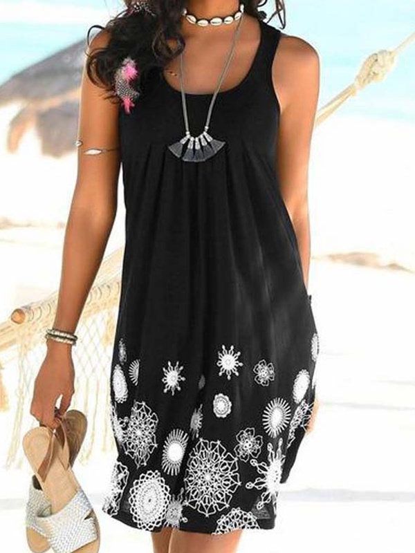 Casual Loose Print Sleeveless Dress