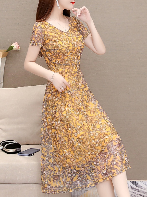 Fashion Floral Short Sleeve Dress