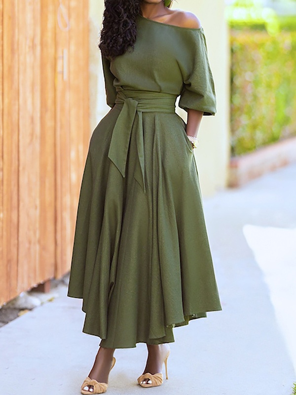 One Shoulder Collar Solid Color Dress