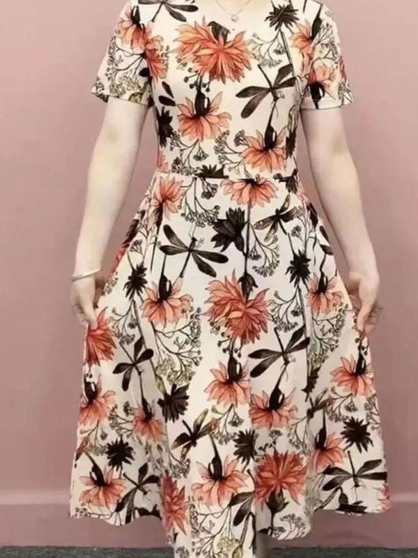 Fashion Print Short Sleeve Shift Dresses