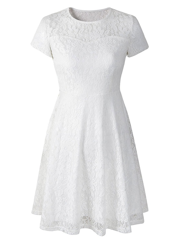 Round Neck Patchwork Lace Skater Dress