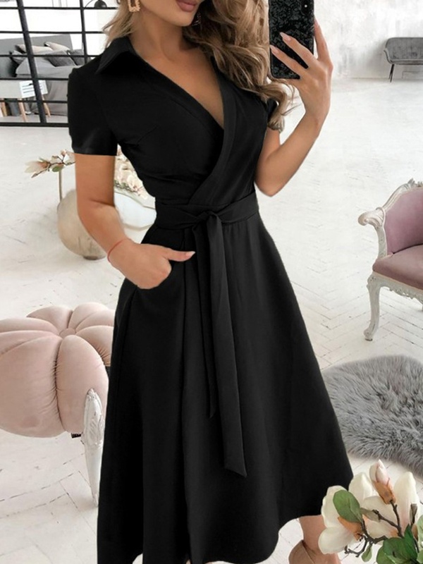 Summer Fashion V Neck Solid Color Dress