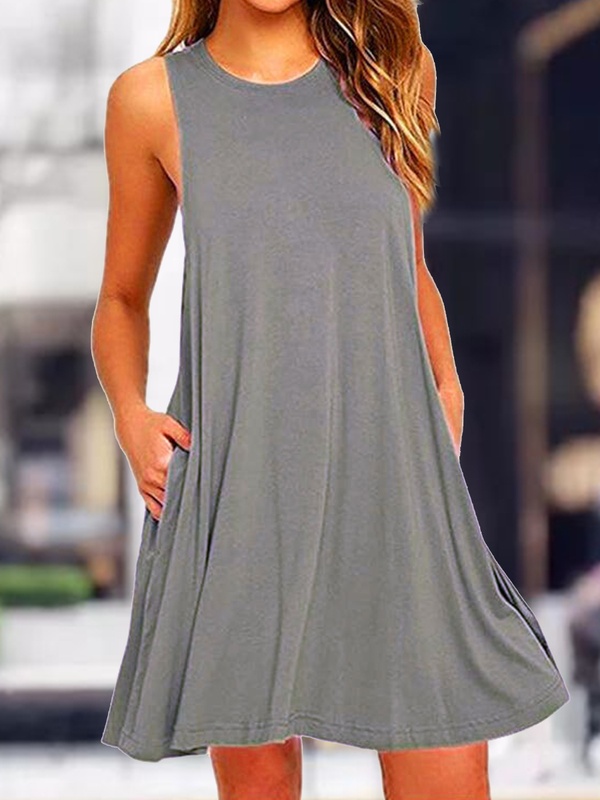 Casual Solid Color Round Neck Dress