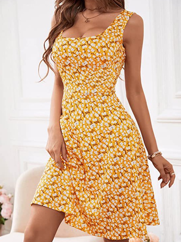 Sleeveless Round Neck Printed Midi Dress