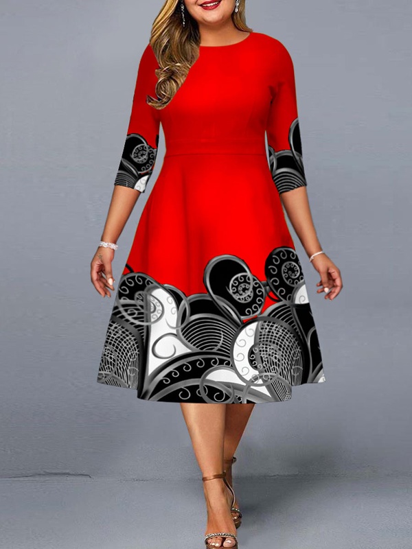 Elegant And Elegant Pullover Print Midi Dress