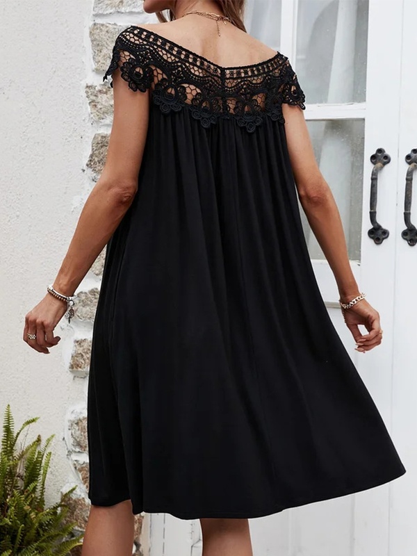 Lace Casual Black Midi Dress