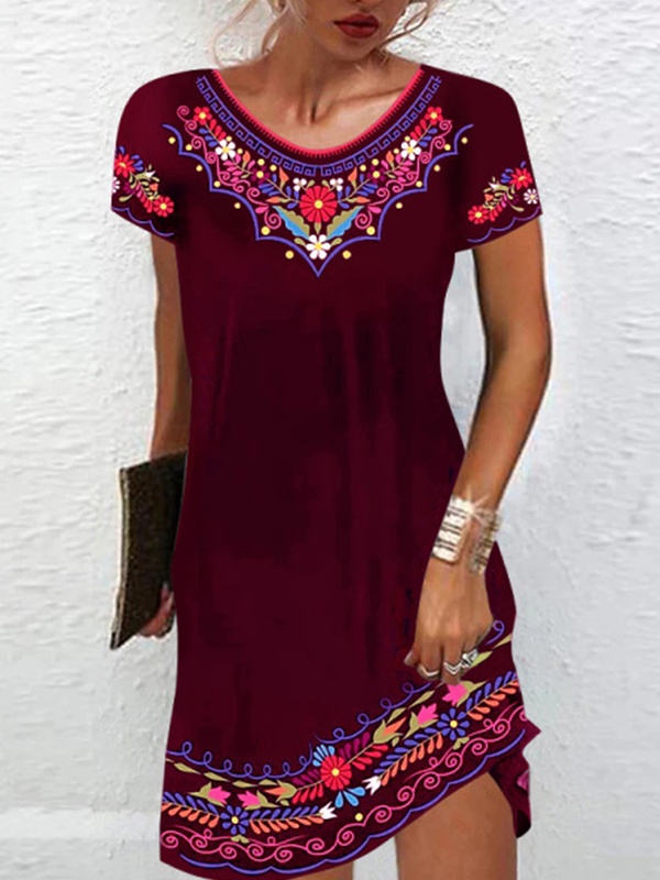 Womens Bohemian Print Short Sleeve Dress