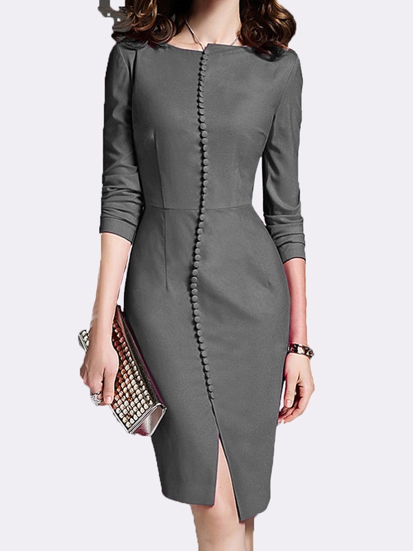 Round Neck Plain Bodycon Dress