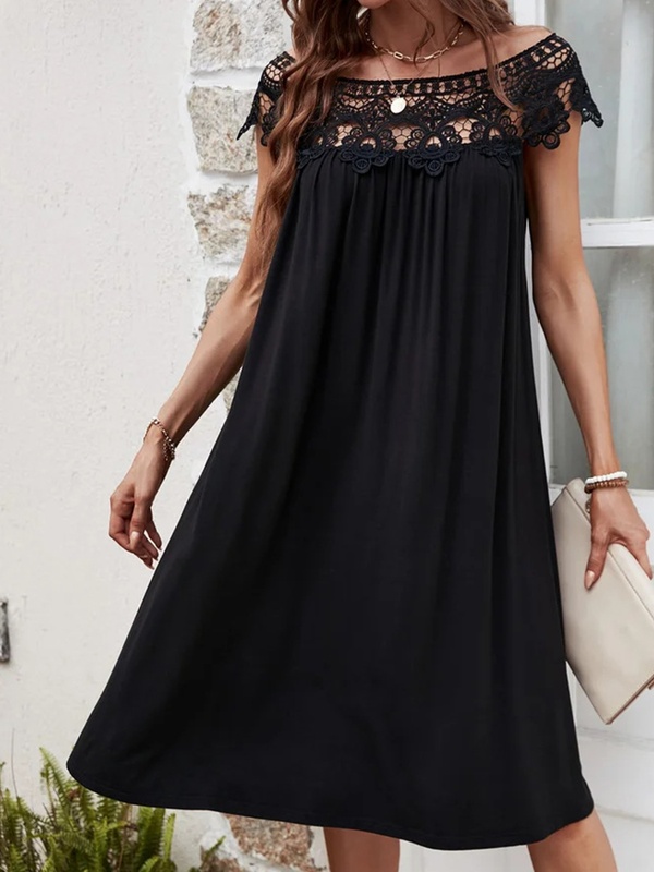 Lace Casual Black Midi Dress