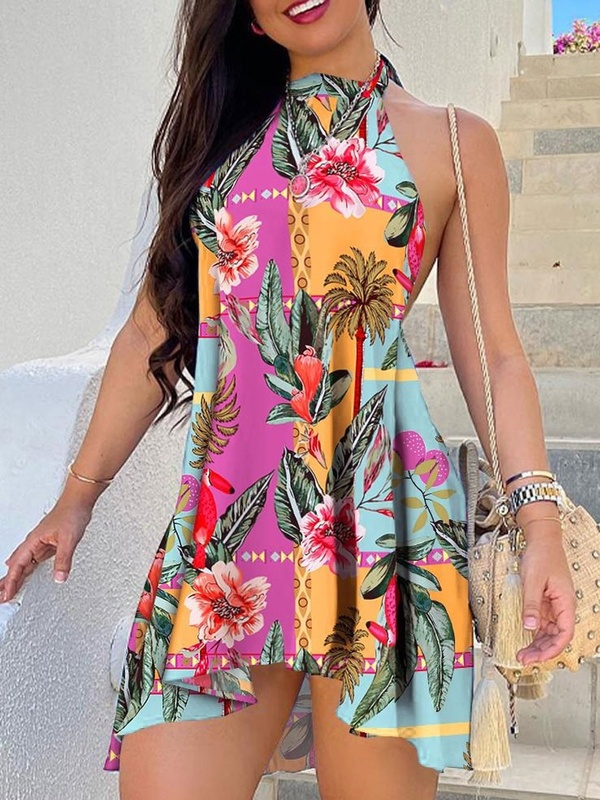 Printed Backless Tie Shift Dresses