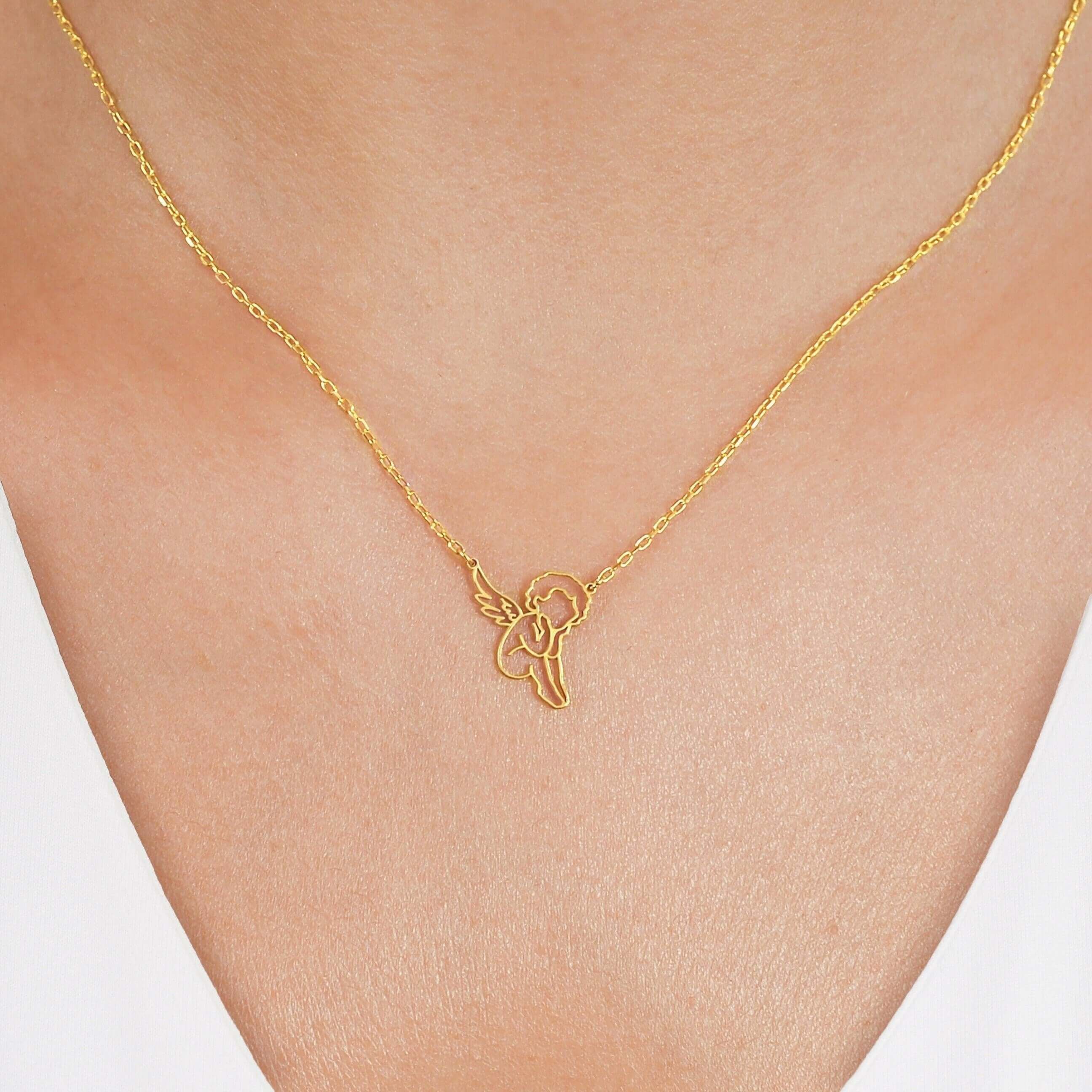 Angel Necklace 14K Solid Gold 16 inches