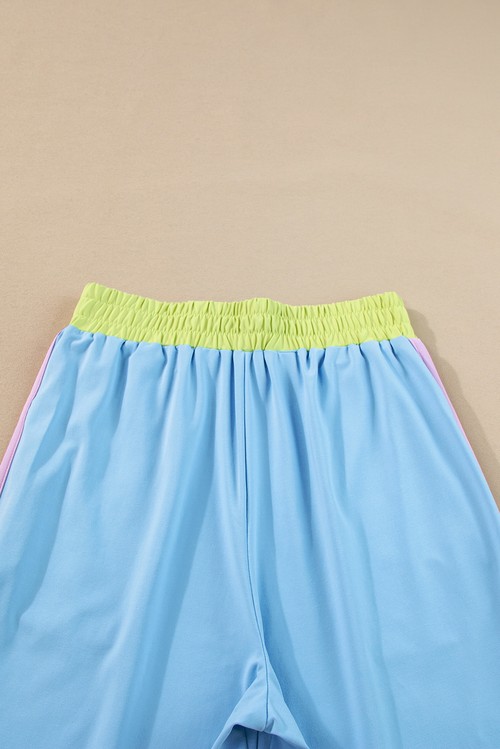 Sky Blue Color Block Detail Casual Two piece Outfit