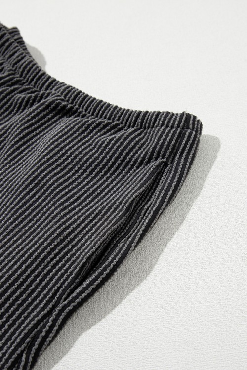 Carbon Grey Ribbed Textured Knit Loose Fit Tee and Shorts