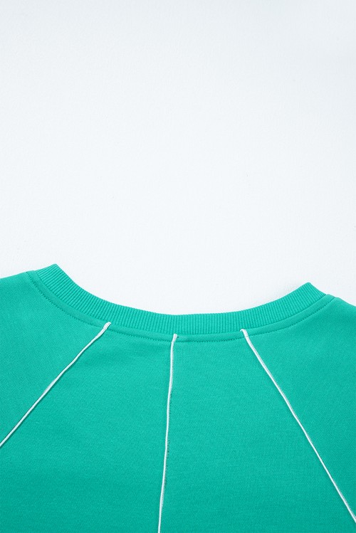 Dark Green Colorblock Trim V Neck Pullover Top and Shorts