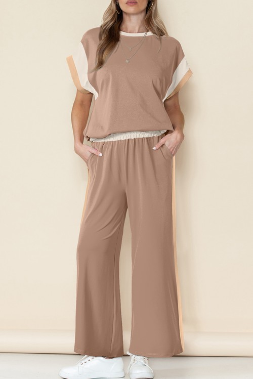 Smoke Gray Color Block Detail Casual Two piece Set