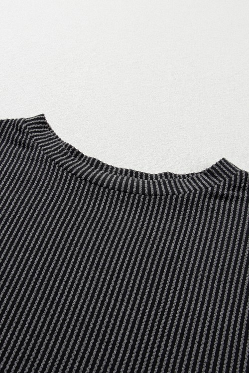 Carbon Grey Ribbed Textured Knit Loose Fit Tee and Shorts