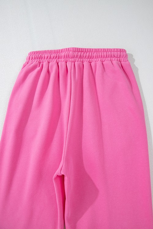 Bright Pink Solid Seamed Zipper Jacket and Drawstring Waist Pants