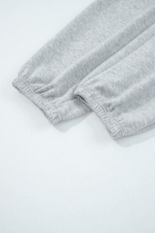 Light Grey Zip Collar Long Sleeve Top Drawstring Pants Set
