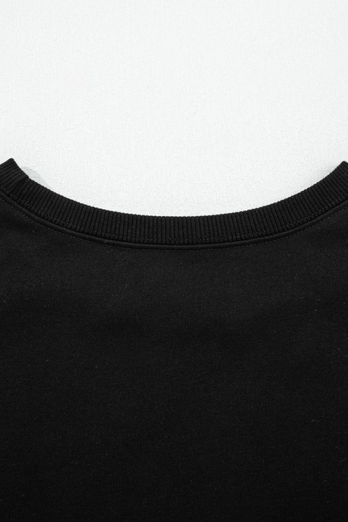 Black Varsity Stripe Detail Drop Shoulder Pullover Mini Skirt Set