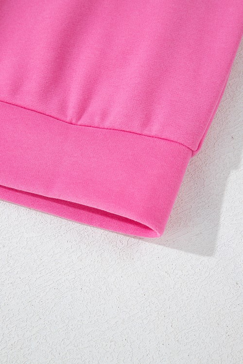 Bright Pink Solid Seamed Zipper Jacket and Drawstring Waist Pants