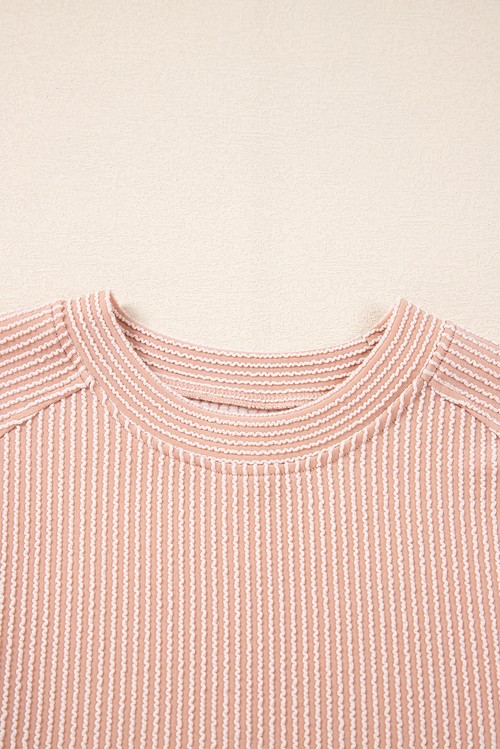Smoke Gray Solid Corded Knit Short Sleeve T Shirt and