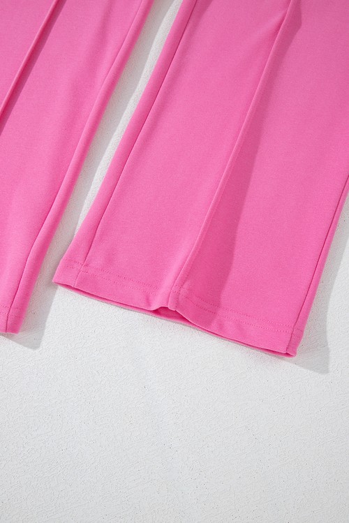 Bright Pink Solid Seamed Zipper Jacket and Drawstring Waist Pants