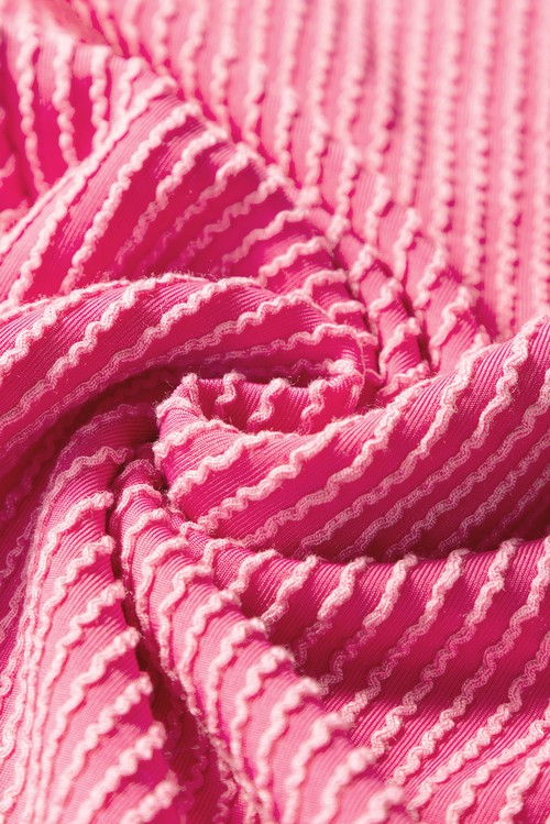 Bright Pink Solid Corded Knit Short Sleeve T Shirt and