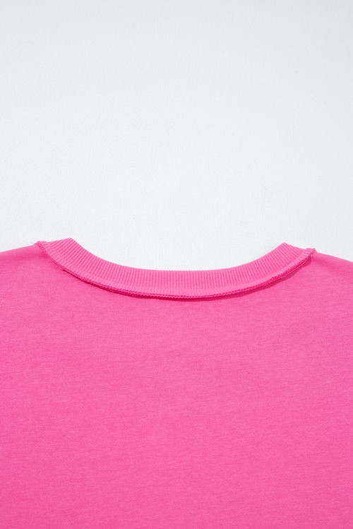 Bright Pink Raw Edge Half Buttons Pullover and Jogger Pants