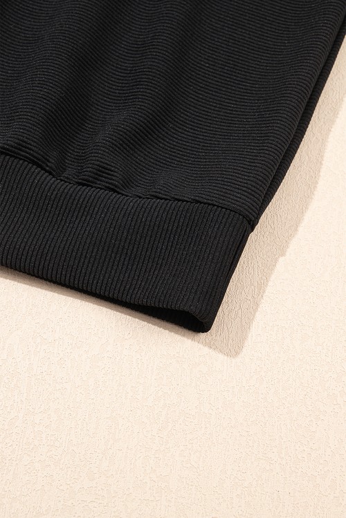 Black Textured Ruffled Sleeve Zipped Top and Wide Leg Pants