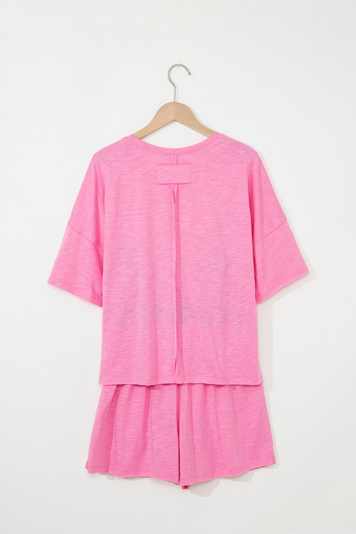 Sachet Pink Loose Fit Half Sleeve T Shirt and High