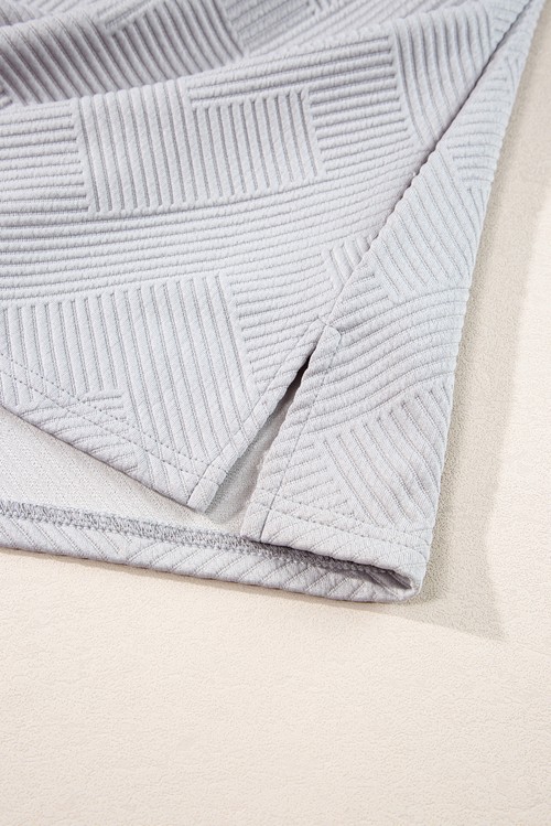 Light Grey Solid Textured Collared V Neck Top and Wide