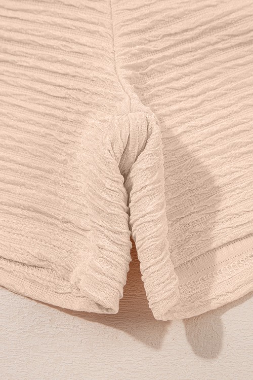 Apricot Textured V Neck T Shirt and Shorts Set