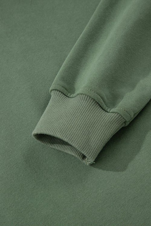 Mist Green Button Drawstring Hooded Pullover and Casual Short Set