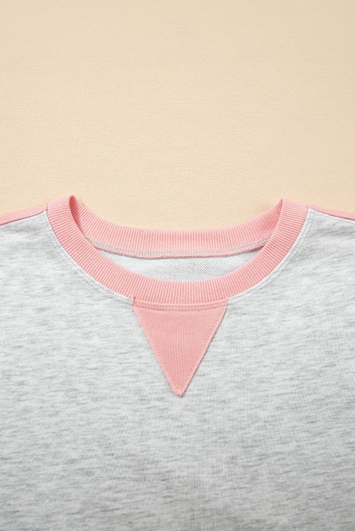 Light Grey Color Block Raw Hem Pullover and Casual Shorts