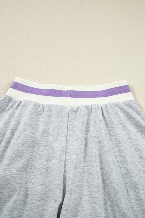 Light Grey Contrast Striped Bands Cropped Pullover and Athletic Short