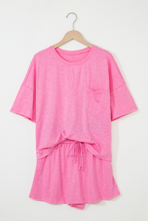 Sachet Pink Loose Fit Half Sleeve T Shirt and High