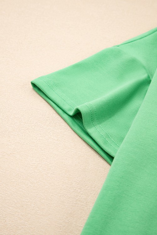 Mint Green V Neck Drop Shoulder Tee and Patchwork Drawstring