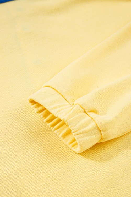 Yellow Color Block Patchwork Half Button Pullover and Shorts 2pcs