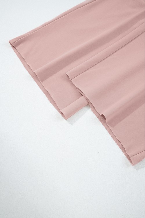 Light Pink Drop Shoulder Puff Sleeve Crop Pullover Drawstring Wide