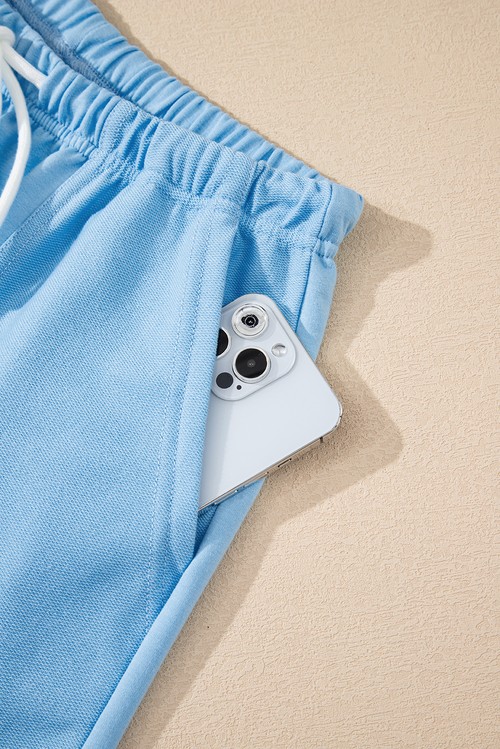 Myosotis V Neck Drop Shoulder Tee and Patchwork Drawstring Elastic