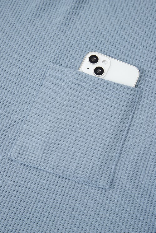 Dusk Blue Solid Color Ribbed Loose Long Sleeve Top Casual